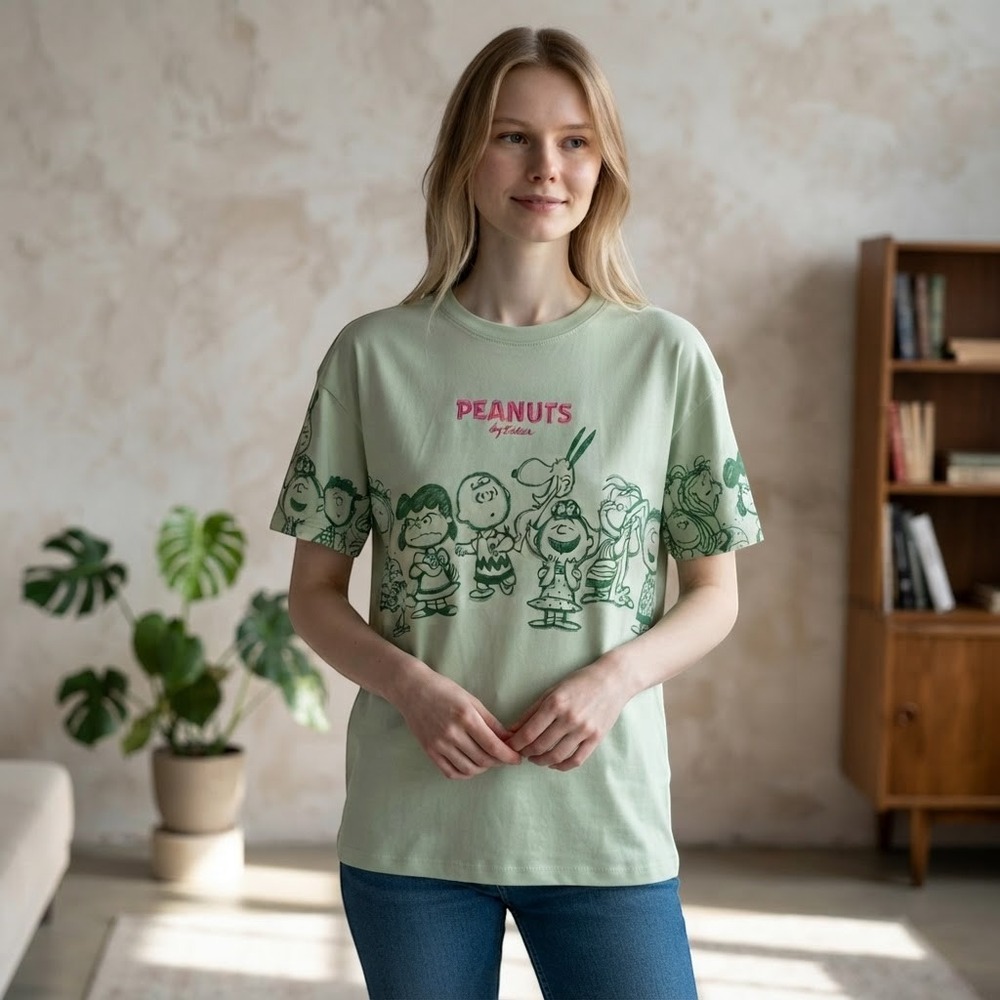 Peanuts Charlie Brown Snoopy Graphic Tee Sage Green XS NWT Cottagecore